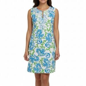 Barbara Gerwit Vintage Sleeveless Notch V Neck Shift Dress Seahorses Size M